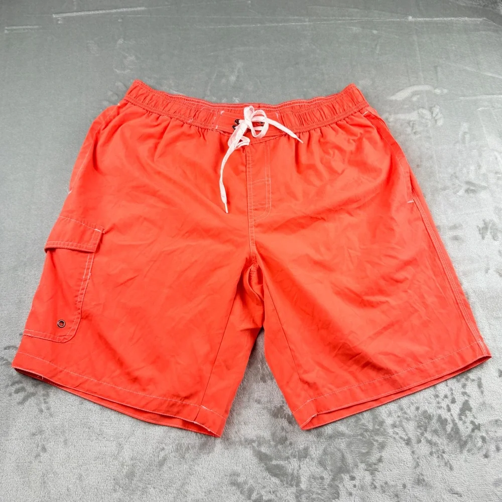 St. John's Bay Men's XL Swim Trunks Orange Cargo Pocket Board Shorts Mesh Lined
